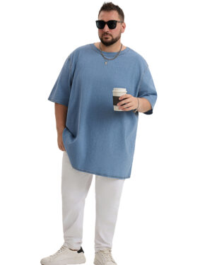 Plus Size Men's Daily Leisure Washing Water Solid Color Denim T-shirt