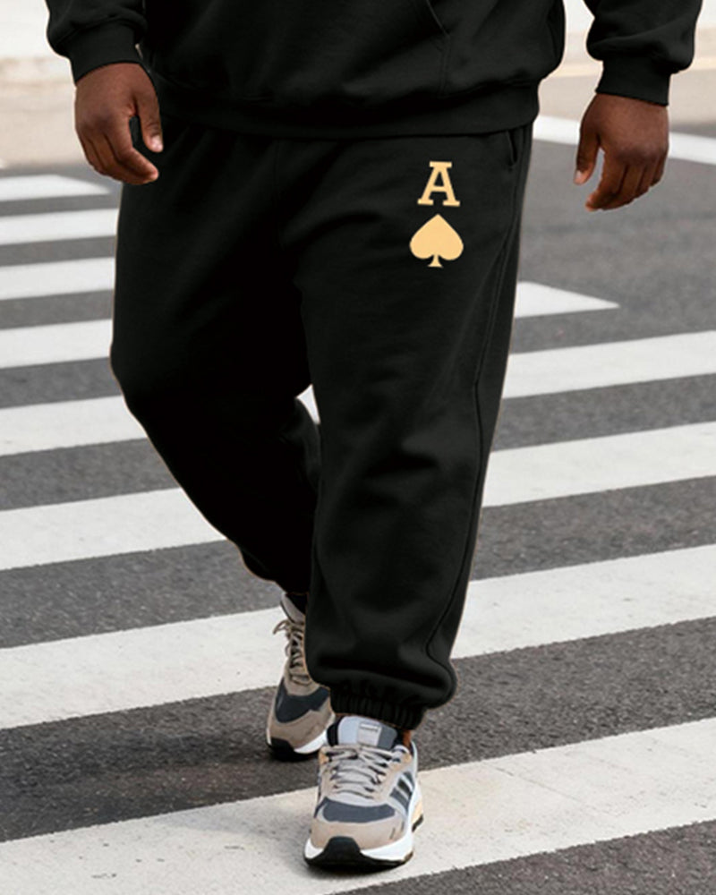 Big & Tall Men's Black And Yellow Contrast A Letter Geometric Print Hoodie Set - Image 3