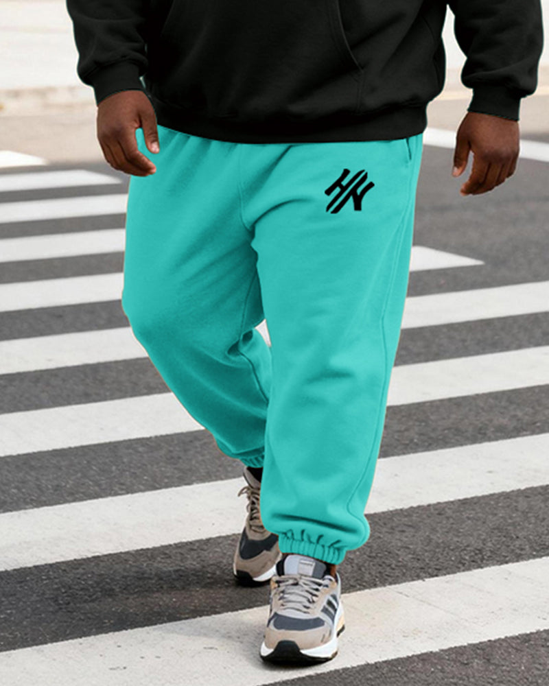 Big & Tall Men's Black And Green Contrast Letter Print Hoodie Set - Image 3