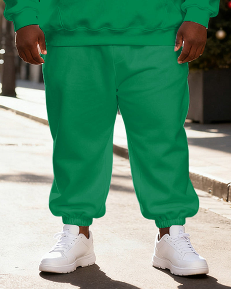 Big & Tall Men's Green Gingerbread Man Hot Cocoa Print Hoodie Set - Image 3