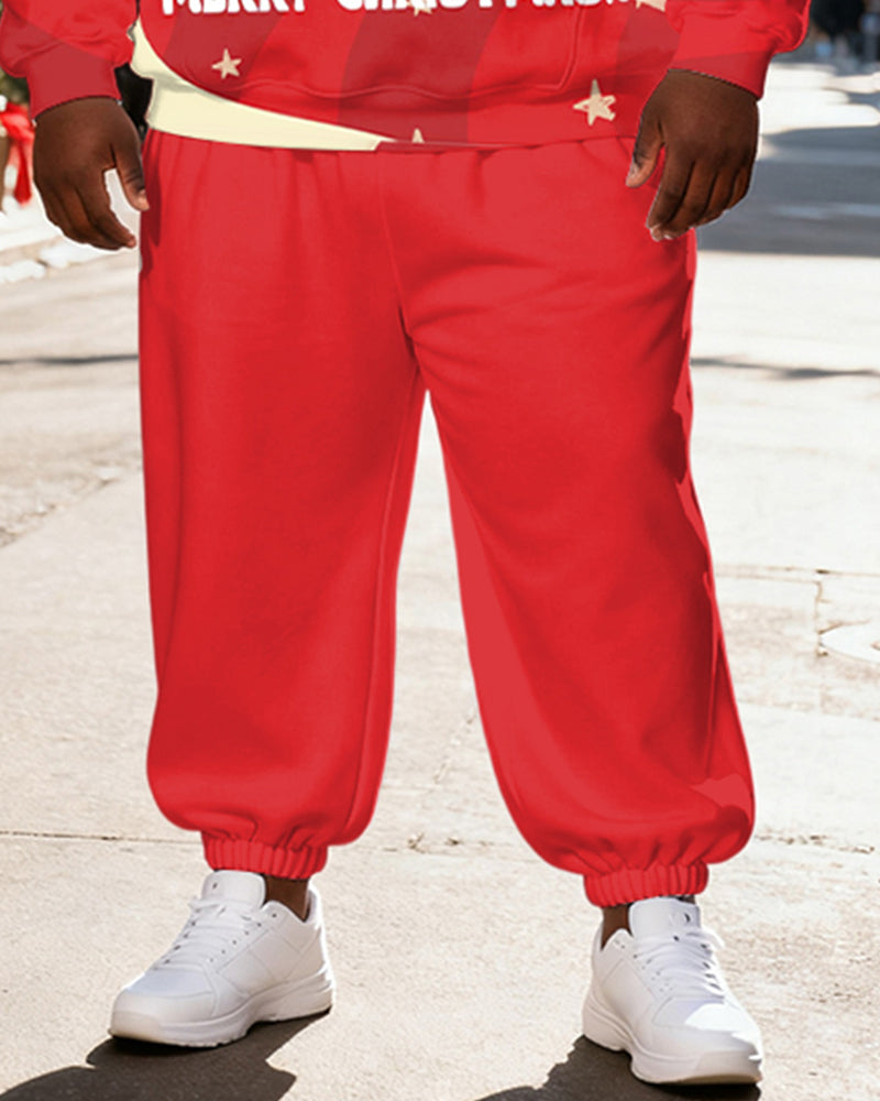 Big & Tall Men's Red Santa Claus "HO HO HO MERRY CHRISTMAS" Printed Hoodie Set - Image 3