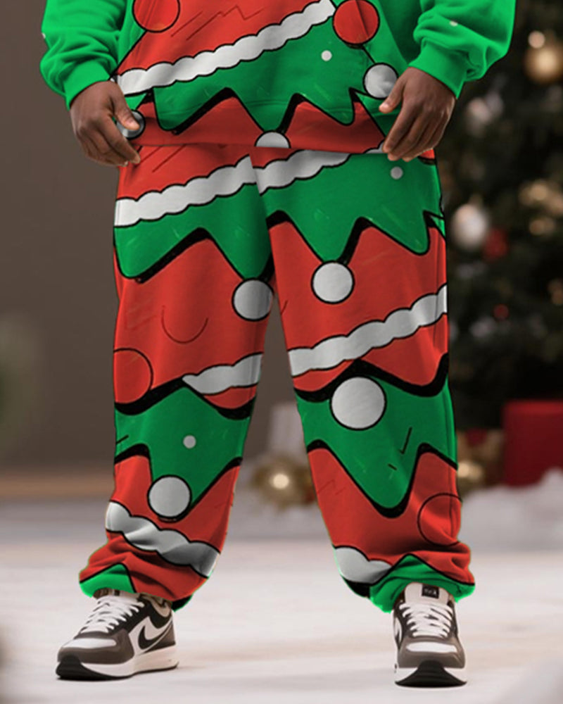 Big & Tall Men's Christmas Tree Print Hoodie Suit - Image 3