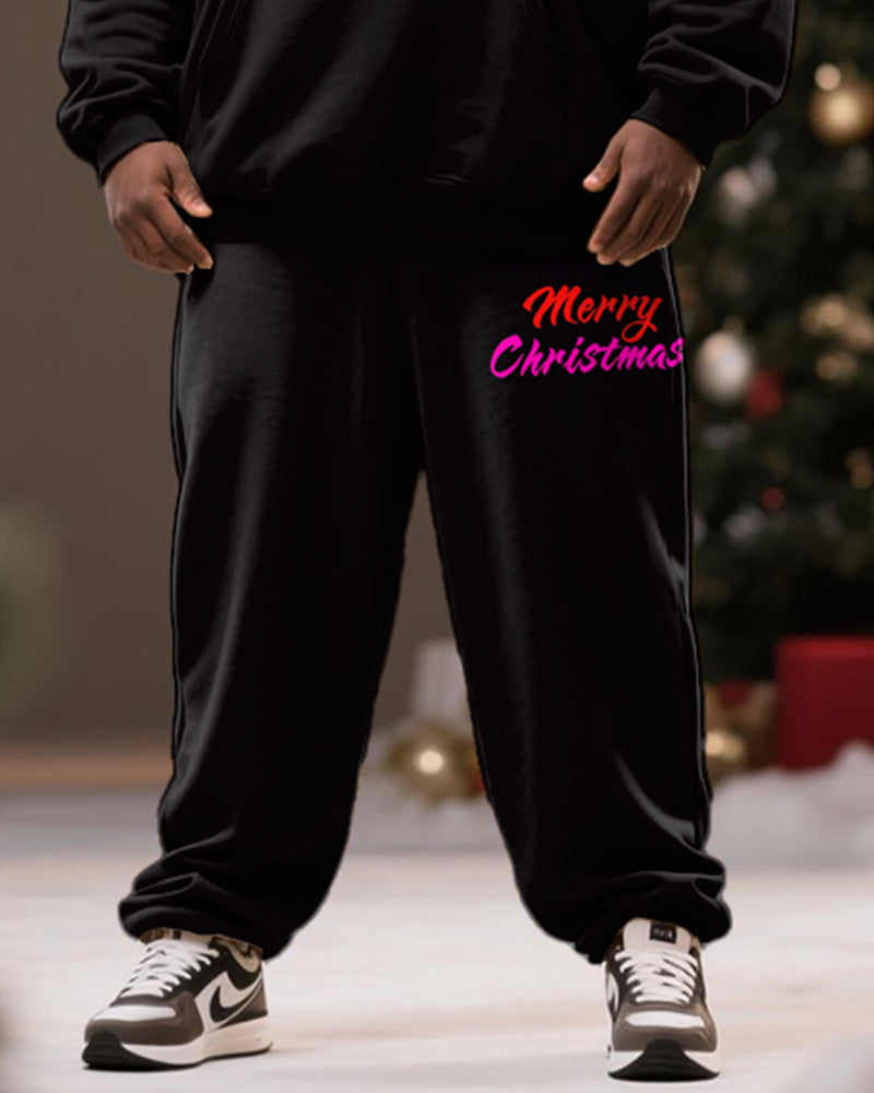 Big & Tall Men's Black Christmas Skull "Merry Christmas" Printed Hoodie Set - Image 3