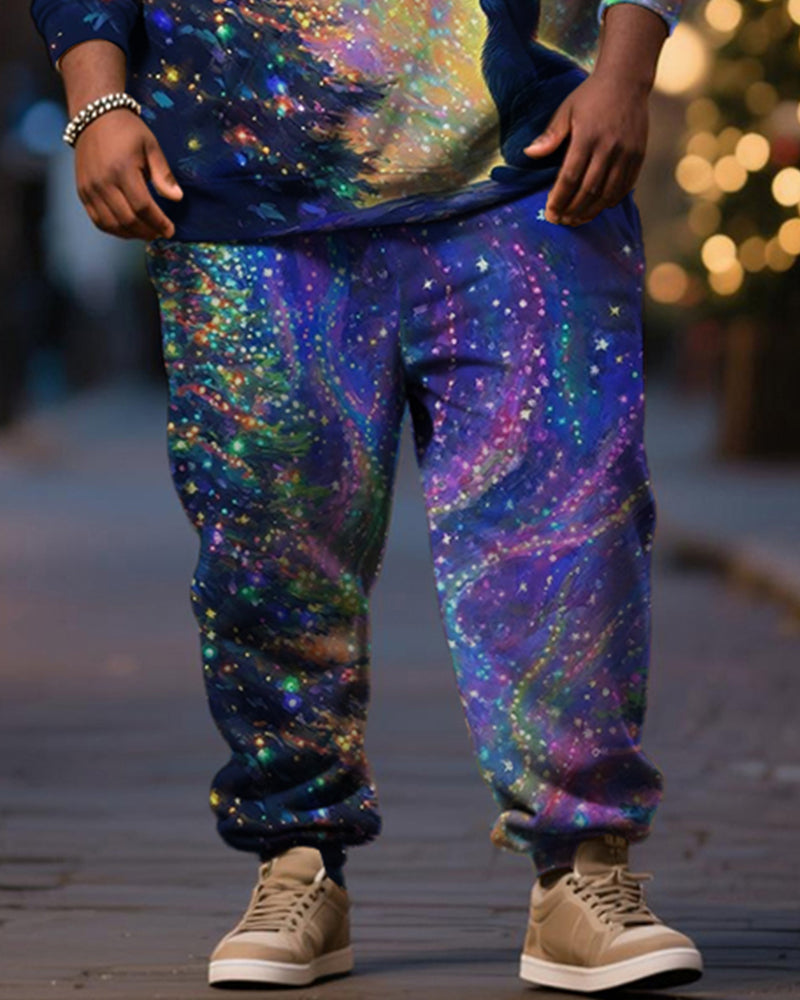 Big & Tall Men's Magic Star Black Cat Print Hoodie Set - Image 3