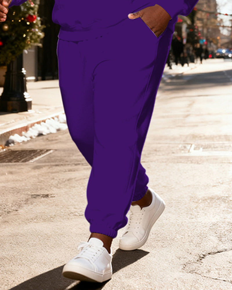 Big & Tall Men's Purple "SNOW WAY SANTA" Snowman Santa Claus Print Hoodie Set - Image 3