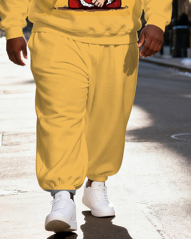 Big & Tall Men's Yellow Fashion Cool Sunglasses Cigar Santa Claus Print Hoodie Set - Image 3