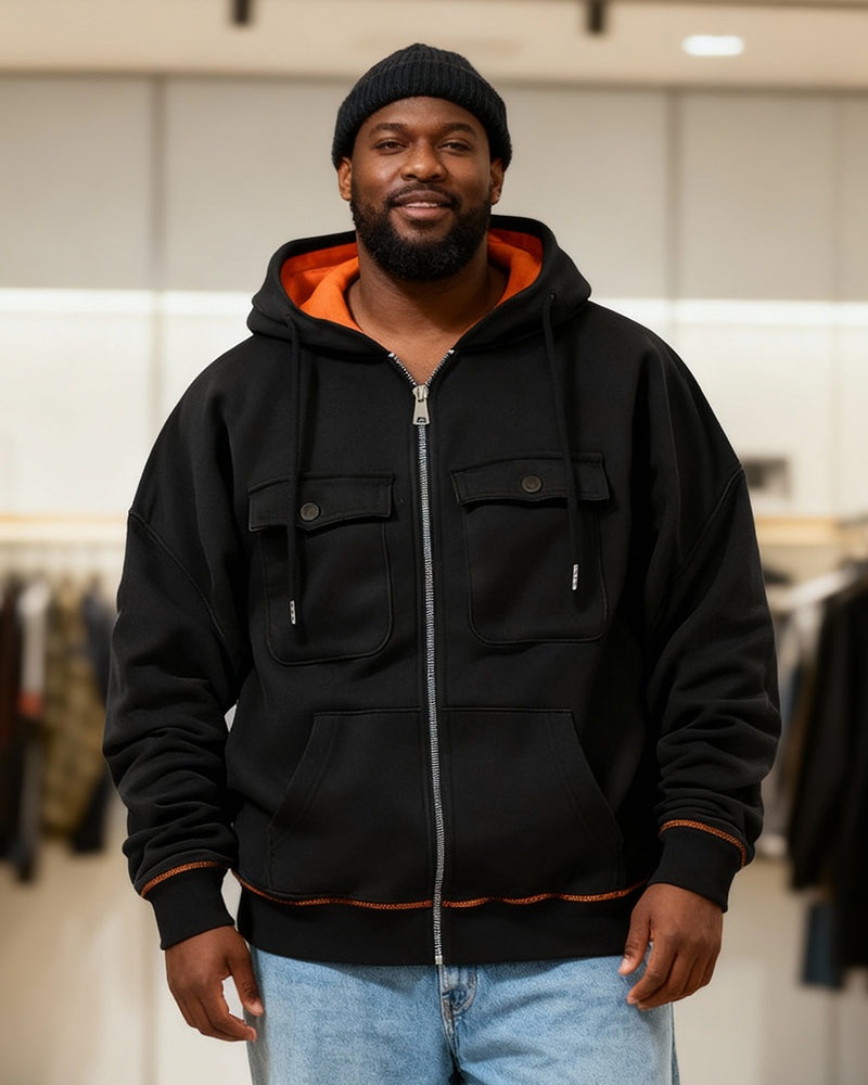 Big & Tall Men's Thickened Zipper Hooded S-2XL - Image 3