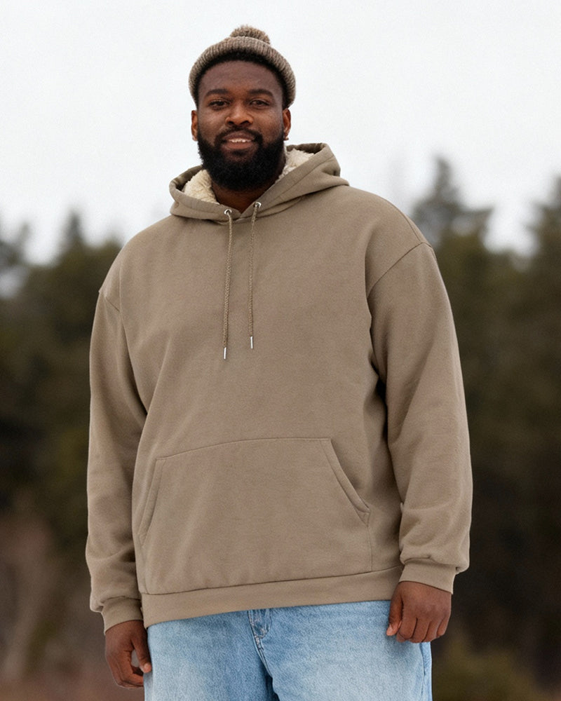 Big & Tall Men's Solid Color Velvet Thickened Hoodie S-3XL - Image 3