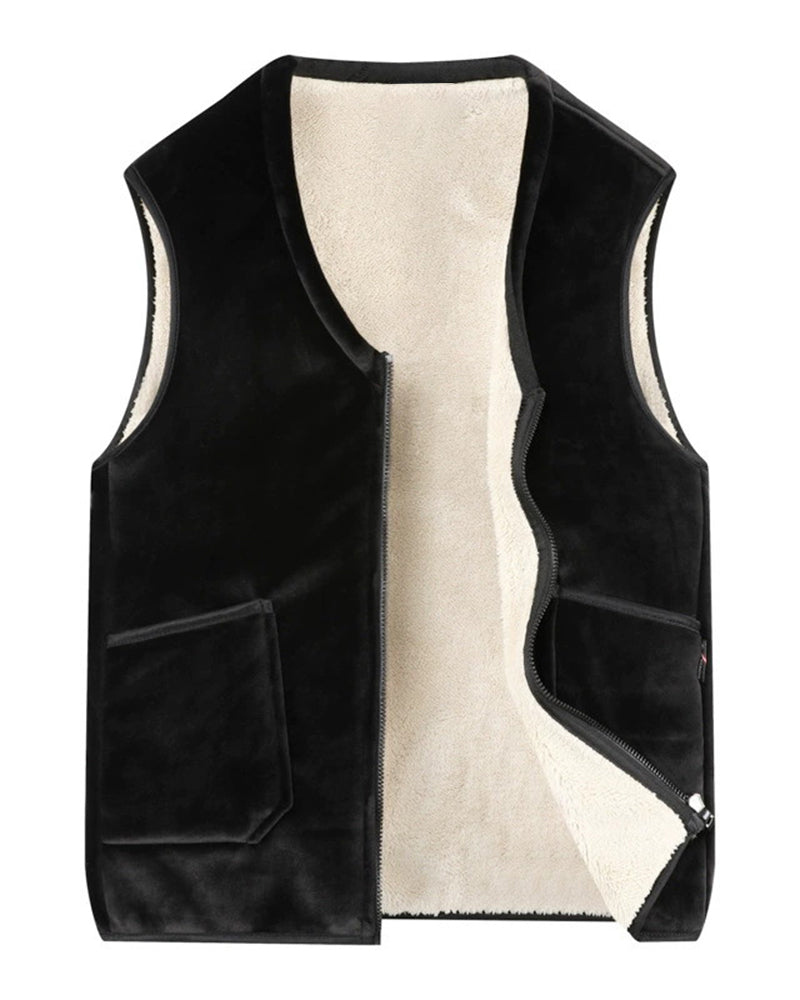 Big & Tall Men's Warm Padded Double-sided Lamb Velvet Vest L-6XL - Image 4