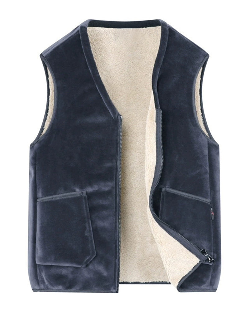 Big & Tall Men's Warm Padded Double-sided Lamb Velvet Vest L-6XL - Image 3