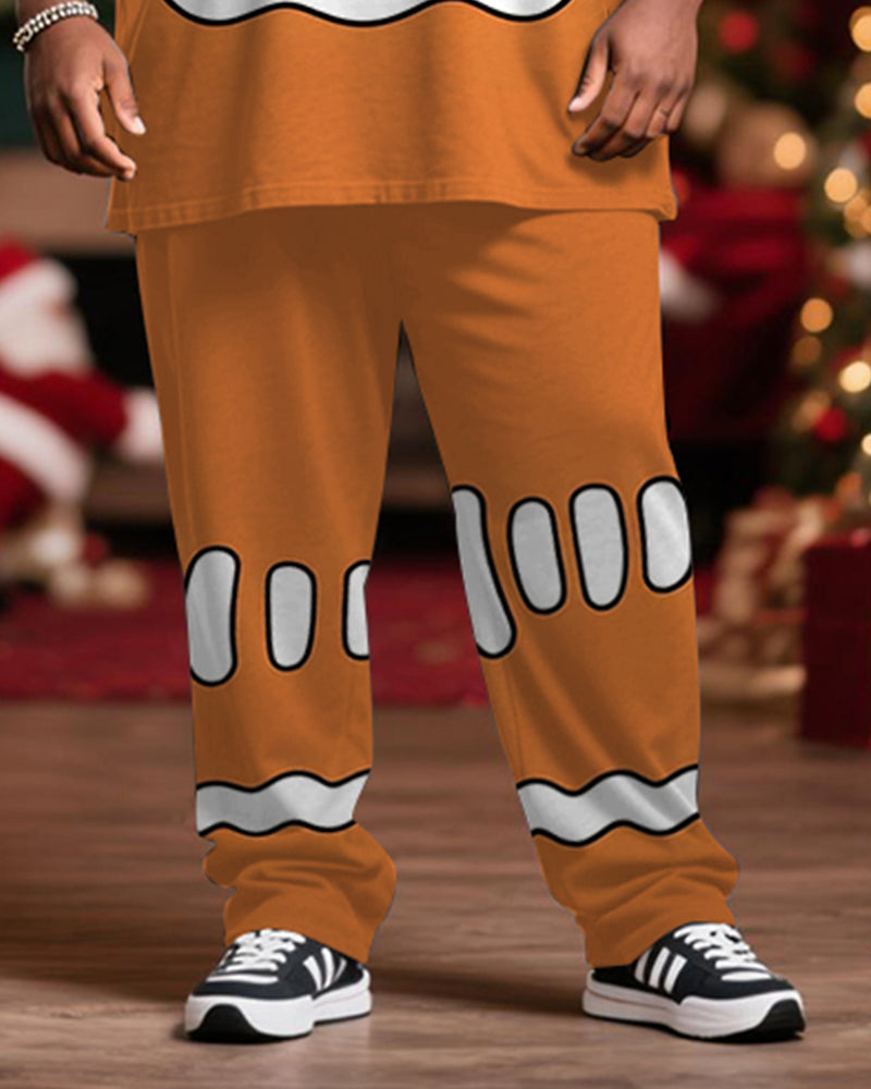 Big & Tall Men's Christmas Gingerbread Man Cosplay Printed Long Sleeve T-Shirt Trousers Suit - Image 3