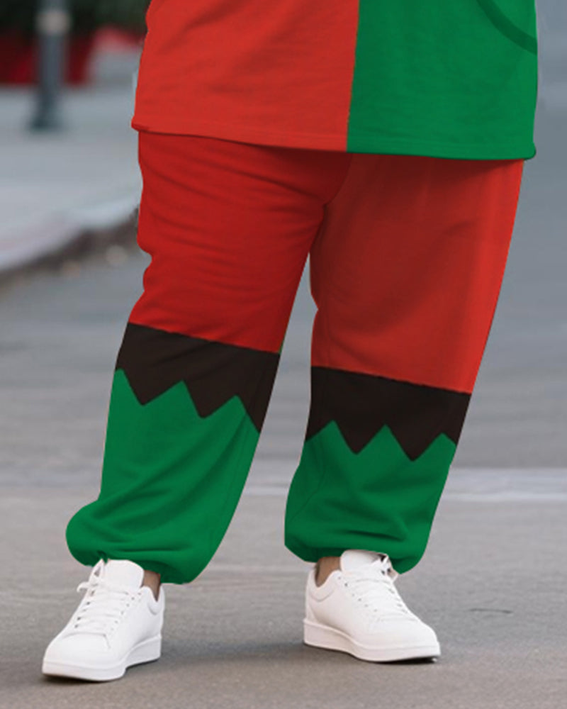 Big & Tall Men's Christmas Elf Cosplay Printed T-Shirt Trousers Suit - Image 3