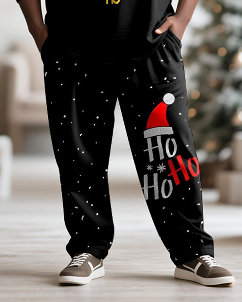 Big & Tall Men's Santa Rock Graffiti Print Long Sleeve T-Shirt Pants Set - Image 3